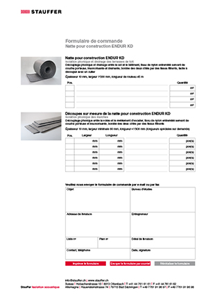 Stauffer Schallschutz Endur Baumatte Bestellformular