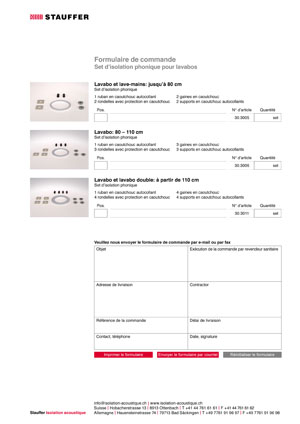 Stauffer Schallschutz Waschtische Bestellformular