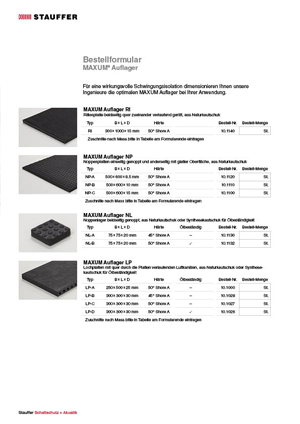 Stauffer Schallschutz Maxum Auflager Bestellformular