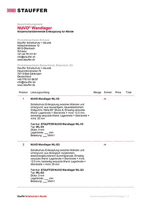 Stauffer Schallschutz Nuvo Deckenlager Ausschreibungstexte
